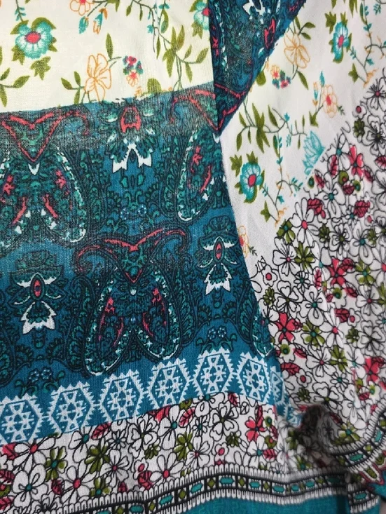 R. Vivimos Womens Dress Buttons Front Slit Teal Floral Tab Sleeves Sz M 8/10 EUC - Picture 4 of 13